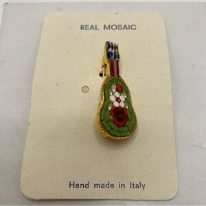 Vintage Micro Mosaic Guitar Pin - Italy